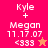 A split-screen buddy icon displays 'Kyle + Megan' with date '11.17.07' and '<333' text, featuring a star that changes color between orange and pink across two