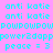 Static pixel art displays repeated text phrases in cyan on pink background with yellow rectangular overlays.
