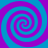 Four spirals in alternating cyan and magenta colors arranged symmetrically on a solid background.