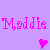 Pixelated pink text 'Maddie Maddie' on lavender background with two pixel hearts, one solid and one outlined.