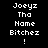 Pixelated text 'Joeyz Tha Name Bitchez !' displayed in white on four distinct background colors: black, dark red, bright red, and deep maroon.