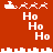Red background with white pixelated Santa sleigh and reindeer above three stacked 'Ho' texts, repeating in two with horizontal white line separators