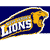 A pixelated graphic with a dark blue background features a stylized yellow and white lion head facing right, with the word "LIONS" in bold white letters overlaid on the left side.