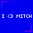 Blue background with repeated white text "I <3 MITCH" and pink star-shaped pixel art elements scattered across the image.
