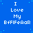 Blue background with white pixelated text reading "I Love My BffFIFeAar" repeated in a pattern, scattered light blue dots