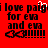 Red background with black pixelated text reading 'i love paigi for eva and eva' followed by a heart symbol and multiple exclamation marks, featuring an animated white cursor over the letter 'g'.