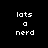 Pixelated text 'lots a nerd' displayed across four with alternating pink background highlights on individual words