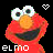 Pixelated Elmo character in two animated frames with heart symbols and text variations against black background