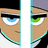 Pixelated cartoon face with blue and green eyes, brown skin, and a white and black outfit, overlaid with bold text reading 'Danny Phantom Kicks Ass Made By... Katy :D'.