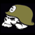 Pixelated icon of a white skull wearing an olive-green military helmet with a circular insignia on the side, set against a black background.