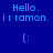 Pixelated text 'Hello. i r ramon.' and a colon emoji on four background variations: dark blue, light blue, white, and purple.