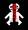 A white cartoon figure with a red and black patterned torso moves through multiple poses against a black background.