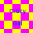 Pixelated text 'Crazy Girl' appears on a shifting yellow and pink checkered background with alternating square and diamond patterns.