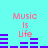 Cyan background with pink "Music Is Life" text and purple audio equalizer bars in two distinct configurations.