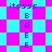 Pixelated cyan and magenta pattern with vertical text reading 'itsssss... BREE' in blue, displayed in two distinct layouts.