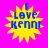 Four identical yellow starburst shapes with blue text "I Love Kenni" on a bright pink background, arranged in a