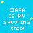Blue background with repeated white text "CIARA IS MY SHOOTING STAR!" and scattered yellow and light blue stars.