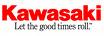 Static image of a Kawasaki logo with red text and tagline on white background.