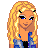 Pixel art character with blonde curly hair, blue eyes, and a denim vest over black clothing in multiple poses including full-body and head-only views.