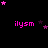 Pixelated pink text 'ilysm' repeated across a black background with scattered pink and purple stars, some frames showing star clusters shifting positions.