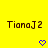 Yellow background with repeated 'TianaJ2' text above blue pixelated hearts, some hearts change from outlined to filled states.