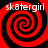 Four identical red and black spiral patterns arranged in a with white text reading "sk8ergirl" above each spiral