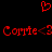 Red pixelated text and symbols on black background: two 'Corrie<3' phrases flanking a heart symbol above.