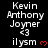 Black background displays white text 'Kevin Anthony Joyner' with '<3', red heart, and 'ilysm' repeated in a pattern