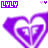 Purple and white pixelated heart-shaped icon with layered geometric patterns, featuring a stylized 'LULU' text element above it.