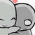 Two gray cartoon figures with closed eyes and pink hearts above their heads, one figure's mouth opens to kiss the other.
