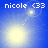 Blue background with four identical showing 'nicole <33' text and a glowing yellow circular light effect that shifts position