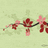 A static pixelated image shows a dark branch with red and pink flowers against a light green background.
