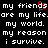Static pixel art displays repeated text with a red heart replacing the 's' in 'friends', set against black background.