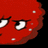 A red cartoon character face with white eyes and spots on a black background, accompanied by pixelated text "I", "Seeceee", and "You!" in different positions across frames.