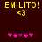 Yellow text 'EMILITO!' with heart symbol '<3' above pink and purple pixelated hearts on dark brown background.