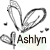 Pixelated grayscale icon with abstract shapes and the name 'Ashlyn' in stylized text below.