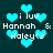 Pixelated cyan hearts float around white text reading "i luv Hannah & Haley<3" on a dark teal background.
