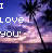 A 48x49 pixel animated contact sheet showing two frames of a buddy icon with palm trees, water reflection, and text that changes color between white and purple.