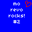 Blue background with white pixelated text reading 'mo revo rocks! #2' and a red heart symbol above the left side of the text.