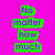 A static image with a bright pink background, featuring green-outlined purple text and a central pixelated dog photo.