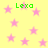 Yellow background with scattered pink stars and green text reading "Lexo" in four locations.