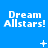 Blue background with repeated 'Dream Allstars!' text and changing white symbols across three of icons