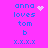 Pixelated text on bright pink background with animated heart and star effects near 'anna' and 'loves' text.