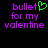 Pixelated text reads 'bullet for my valentine' with a green heart symbol replacing the letter 'o' in 'bullet', displayed on black background.