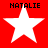 Four identical white five-pointed stars on a solid red background with "NATALIE" text above each star in black pixelated font.