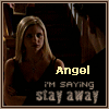 nine shows a woman with blonde hair in a black dress, each displaying text 'Angel I'm saying stay away' with varying background and pose