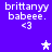 Pixelated text 'brittanyy babeee.' with '<3' below on purple background, featuring a white star that changes to light purple in different frames.