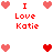 Pixel art icon with red text "I Love Katie" and heart symbols in varying arrangements across frames.