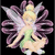 Pixelated figure with light-colored hair, green lower body, and purple wing-like appendages against black background.