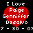 Four identical pixelated red hearts with white text reading "I Love Paige Genniffer Desalvo 7 - 30 - 077" on a black background.